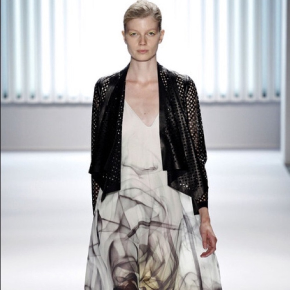 Milly Circle Perforated Cropped Leather Jacket
